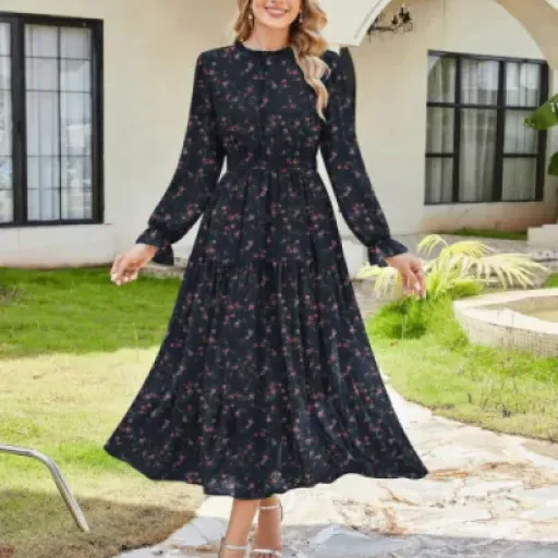 GRACE KARIN Women Long Sleeve Floral Chiffon Maxi Dress Review: a pretty solid wedding-guest option if you get the size right