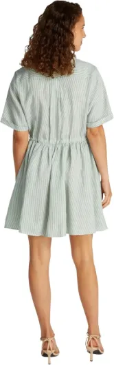 Women’s Short Linen Dress with Waist Belt 38 Green (Classic Ithaca/ Fort Green)