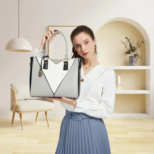 Miss Lulu Sac à Main Femme en Cuir PU, Cabas Bandoulière Multicolore,Idéal pour l'École, le Travail et l'Usage Quotidien Gris