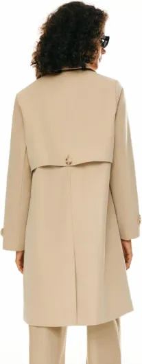 Women's Trench Coat Single-Breasted Mid Long Classic Lapel Windproof Slim Outerwear Coats M Khaki