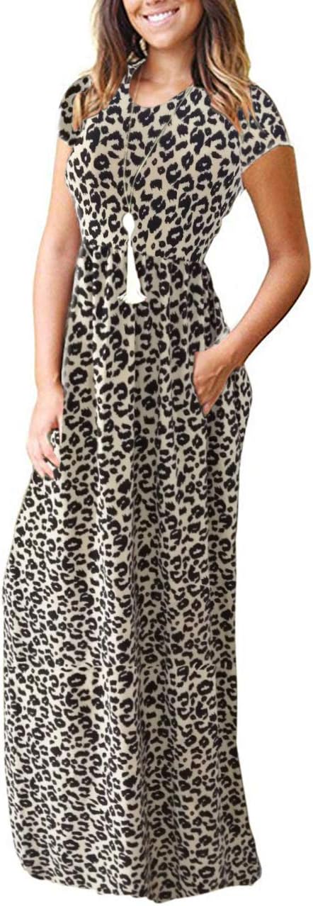 Maxi Dress for Women - Summer Casual Long Dresses for Ladies with Pockets Leopard M