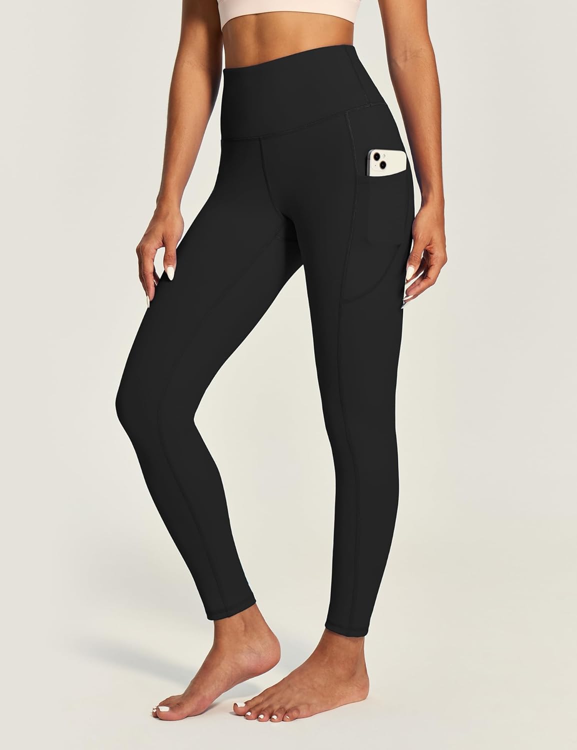 Yoga Pants with Pockets, Workout Running Leggings with Pockets for Women Black M