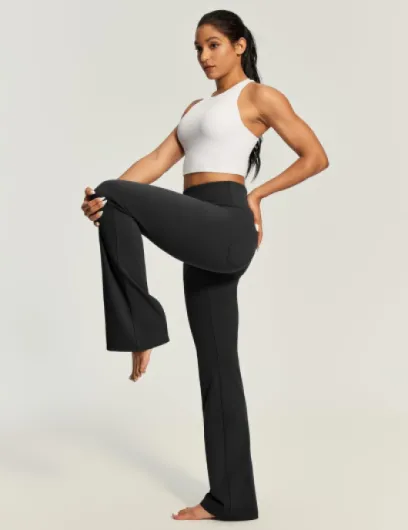 Bootcut Yoga Pants with Pockets for Women Flared Leggings High Waist Womens Trousers Tummy Control with 4 Pockets M Black